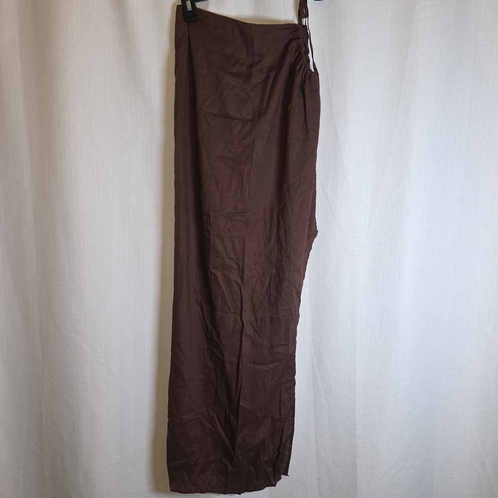 Mimosa Brown Linen Blend Skirt, Slit Small
